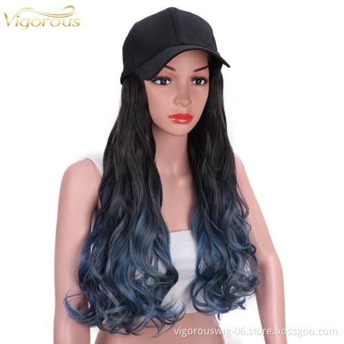 Hair Wavy Extensions Wig Baseball Hat Wig Long Wave curly Brown Wholesale Black Women Wig Hats